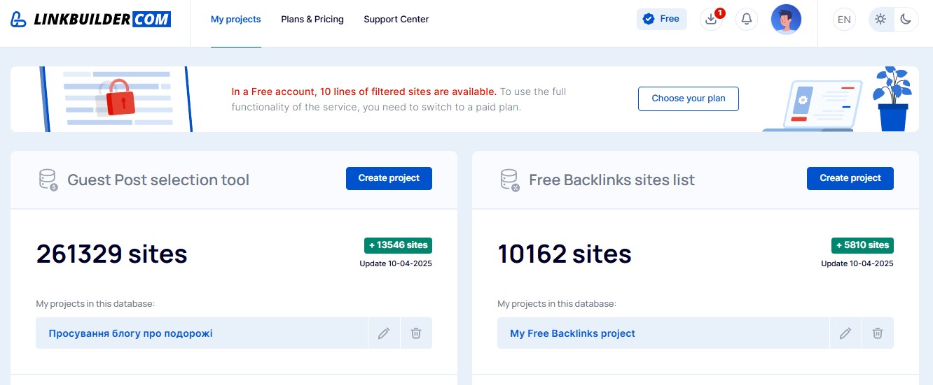 LinkBuilder.com personal account